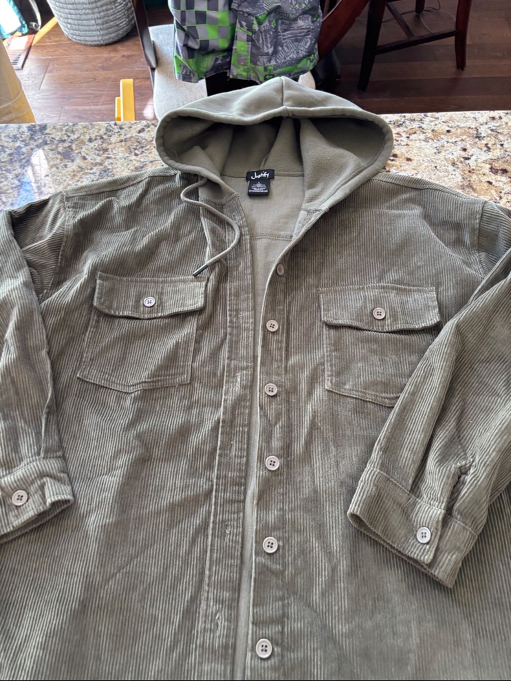 Justify Olive Green Corduroy Hooded Shirt Jacket